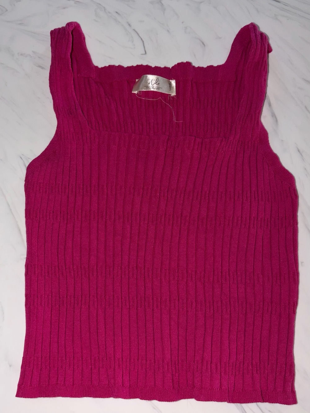 Stile collection by per lei pink ribbed stretch tank crop top blouse shirt large